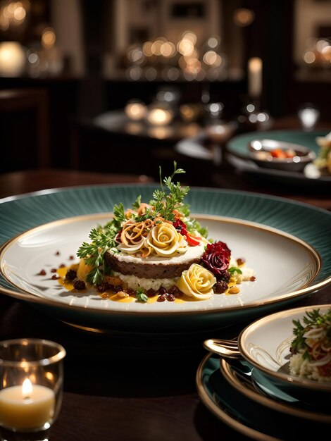 A Beautifully Set Table with Delicious Food and a Cozy Candle