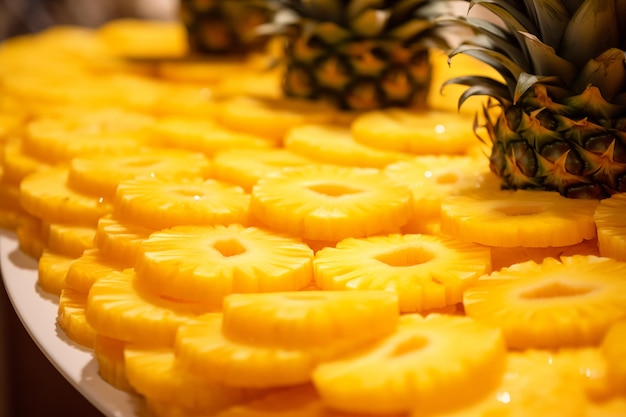 Photo beautifully sliced pineapple on counter generative ai