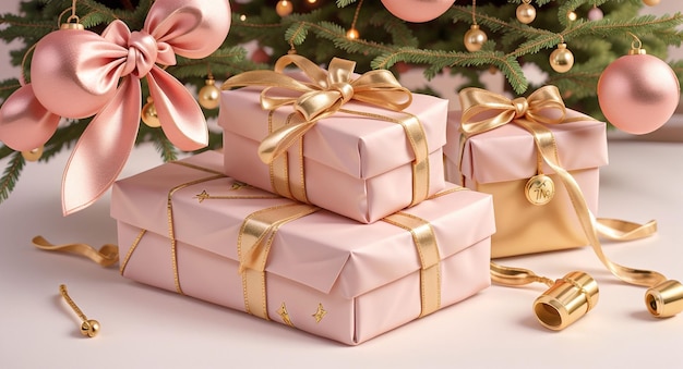 A beautifully wrapped gift under a sparkling tree