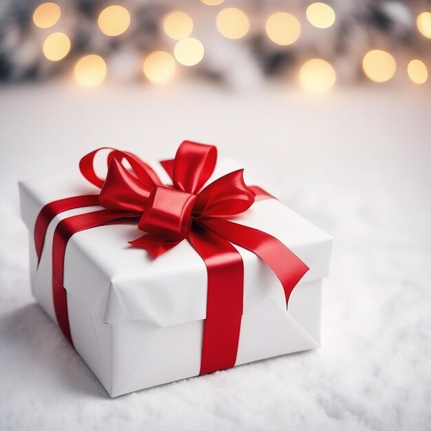 Beautifully wrapped gift with a red bow merry christmas on a white background