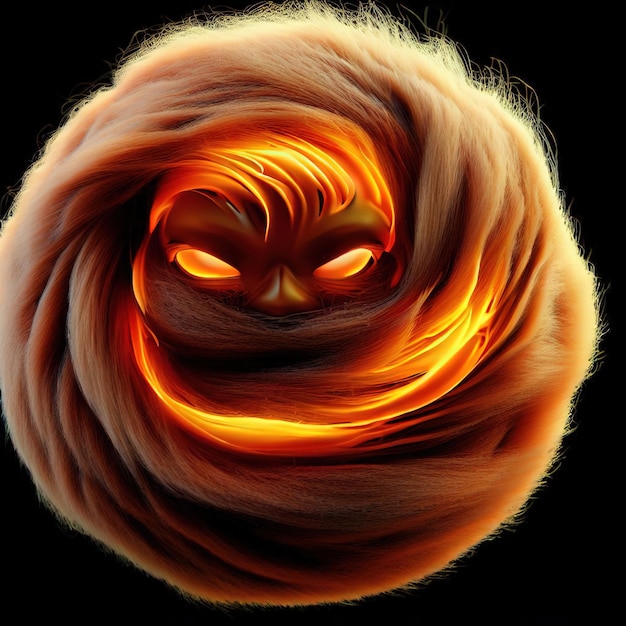 Foto bellezza 3d cerchio testa lanoso peloso bad felice di colore con fiamme su di esso