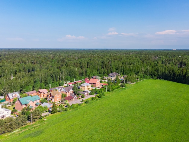 Beauty aerial top drone view of a country houses.