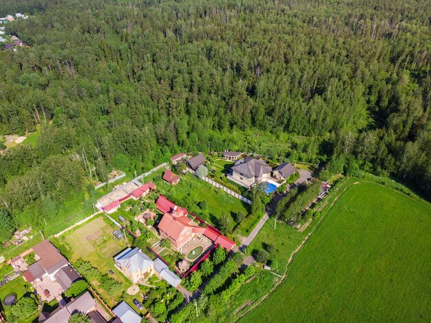 Beauty aerial top drone view of a country houses.