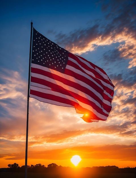アメリカの美 旗は人工知能発電機の助けを借りて 自然に抱きしめられた