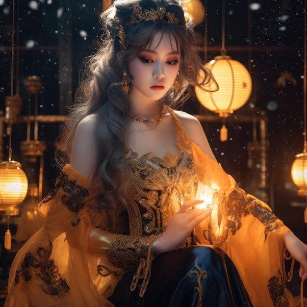 Beauty anime fantasy girl in a dress