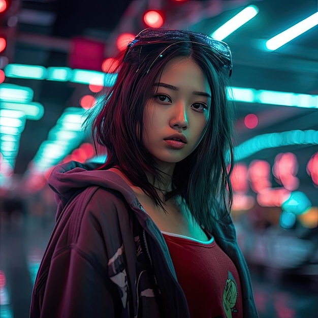 beauty asian female in cyberpunk world