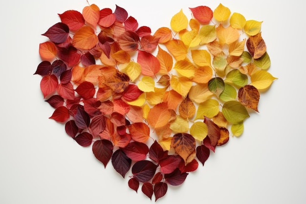 Beauty of autumn with a fall foliage background Heart shape Generative AI