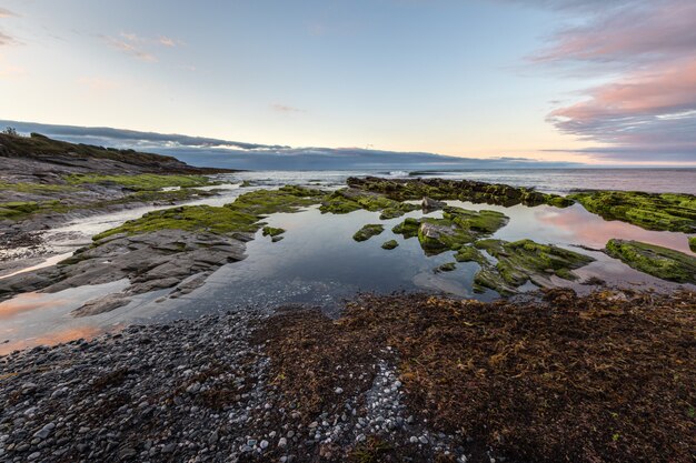 The beauty of the beaches of northern Spain with the moss on its rocks