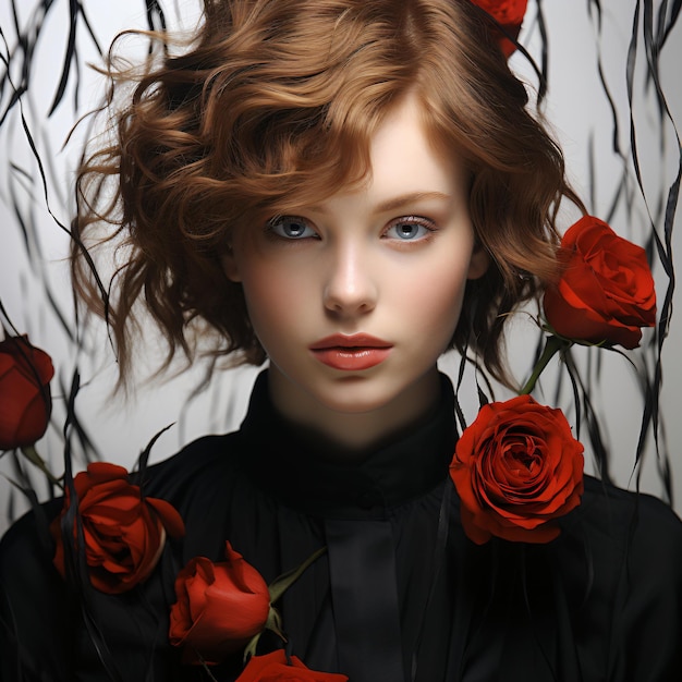 Beauty in Bloom Womans Portrait with Red Rose