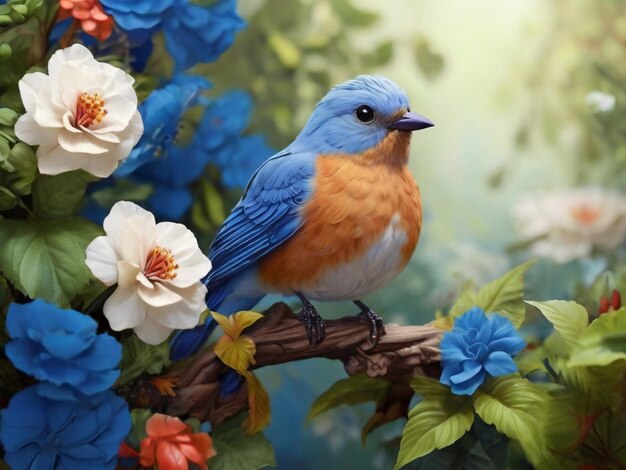 Beauty blue bird and nature plants