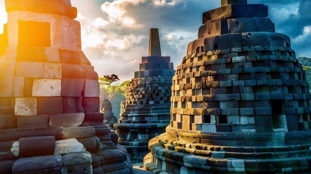 Photo the beauty of the borobudur stupa is seen closer