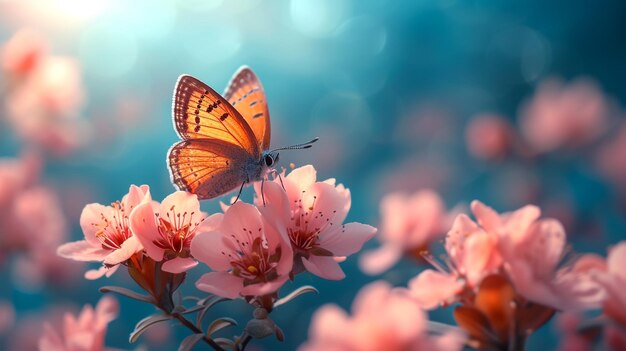 Beauty butterfly with Cherry blossom pink sakura flower