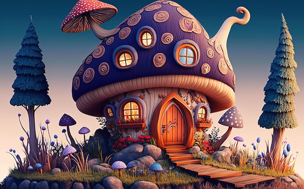 beauty cartoon mushroom house