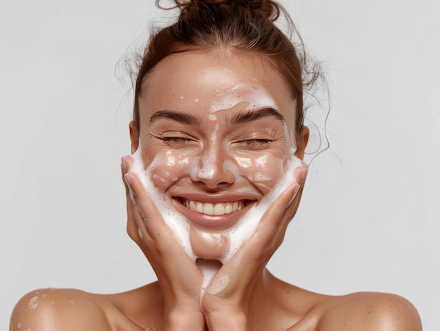 Beauty Clinic skincare beautiful female model posing facewash