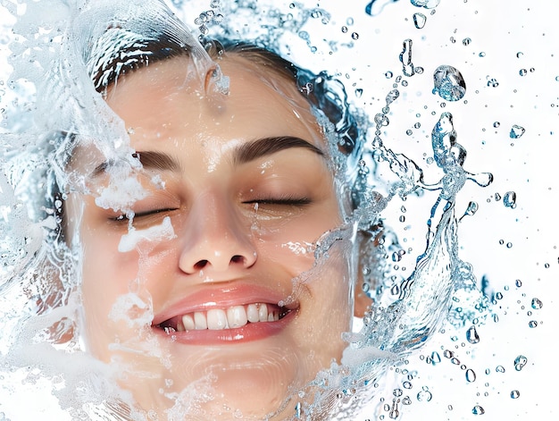 Beauty Clinic woman face splash with water