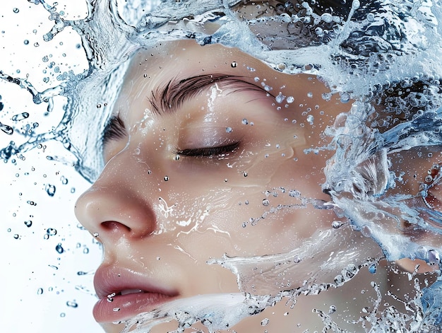 Beauty Clinic woman face splash with water