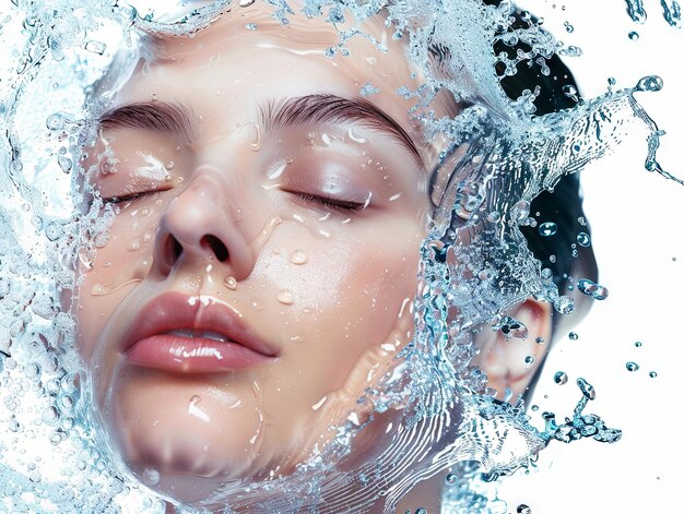 Beauty Clinic woman face splash with water