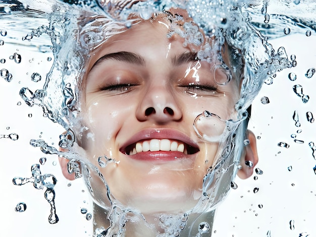 Beauty Clinic woman face splash with water
