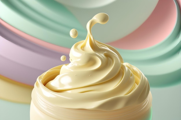 Beauty cosmetic cream stroke close up on pastel background AI generation