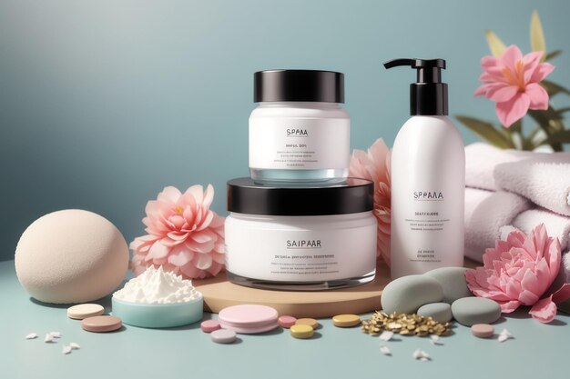 Beauty cosmetic products and spa mockup