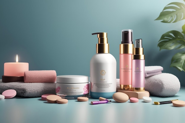 Beauty cosmetic products and spa mockup