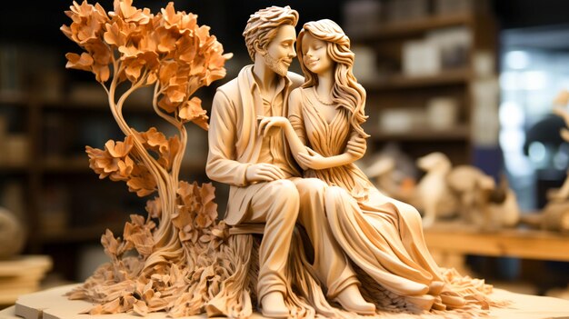 美と創造性が融合した家族愛の粘土彫刻