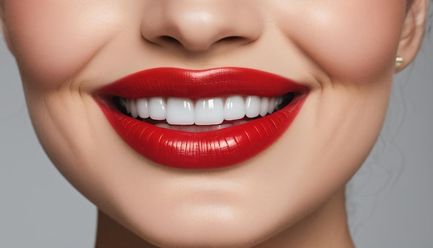 Beauty in Detail CloseUp of Smiling Woman with Red Lips