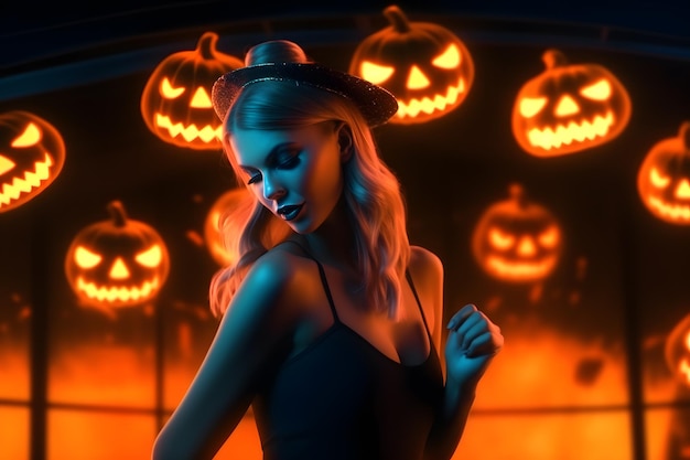 beauty dj girl dancing halloween Party Neon lighting