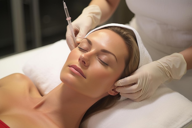Улучшение красоты женщина получает экспертную процедуру ботокса для молодой кожи в эксклюзивном спа
