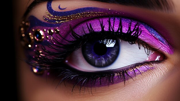 Photo beauty eye painted purple vibrant and elegant