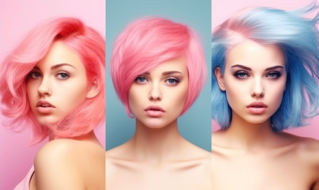 Beauty fashion collage girls with colorful dyed hair Generated by AI