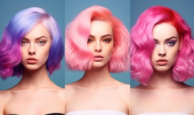 Beauty fashion collage girls with colorful dyed hair Generated by AI