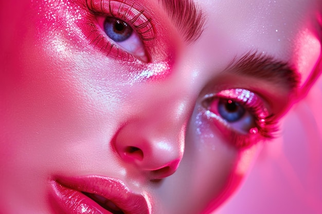 Beauty Fashion Model Girl with pink make up close up studio shoot