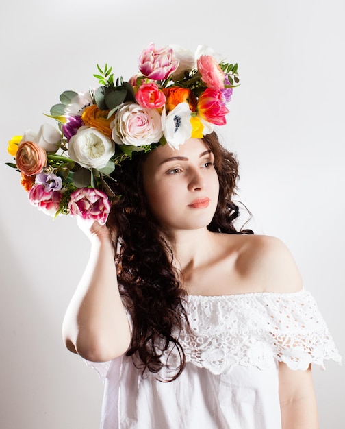 Beauty fashion spring woman with flower wreath on her head