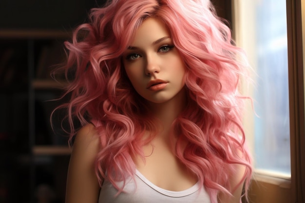 Красота модных женщин с розовыми волосами