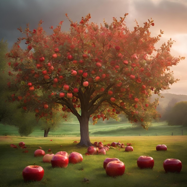 赤いリンゴの木の美しさを 麗な写真に撮った