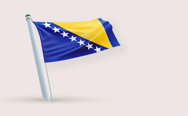 ボスニア・ヘルツェヴィアの国旗を白い背景に3Dレンダリング