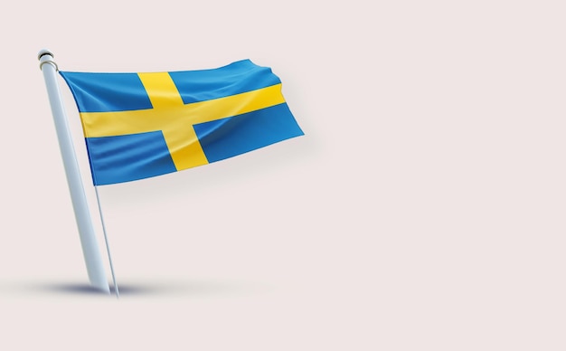 スウェーデンの国旗を白い背景に3Dレンダーで描く