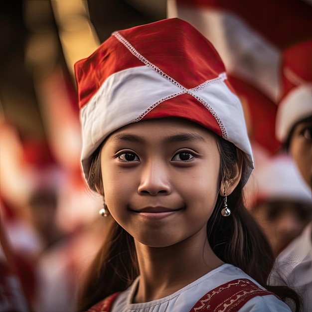 Photo beauty girl in independence day