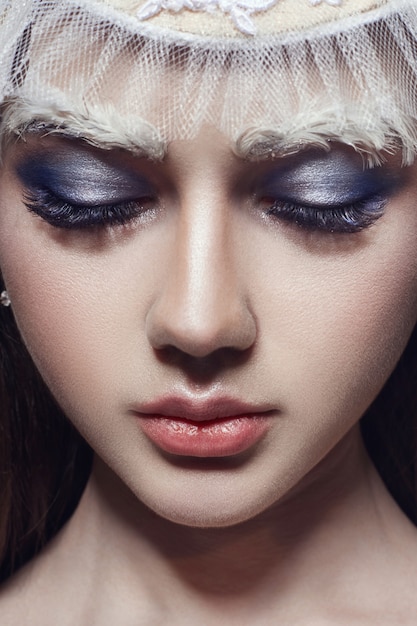 beauty girl portrait, eyelashes and makeup