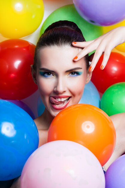 Beauty Girl Portrait with Colorful Makeup