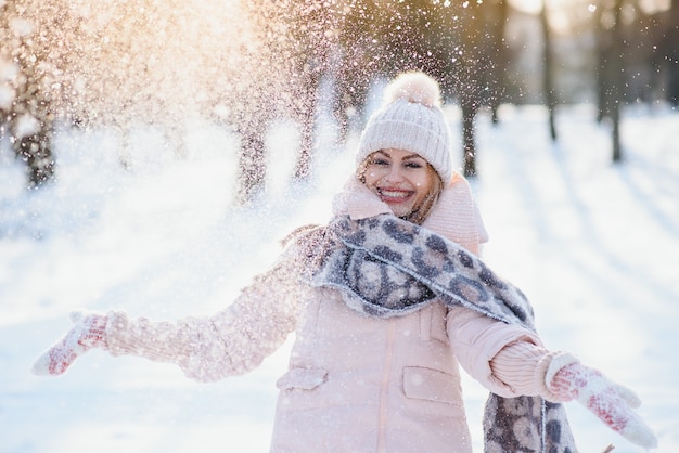 A beauty girl on the winter background