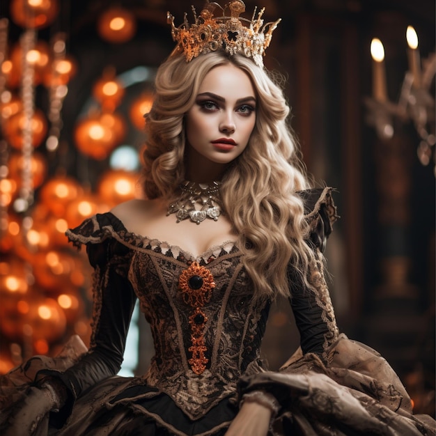Premium AI Image | Beauty of halloween princess Princess of the darkness