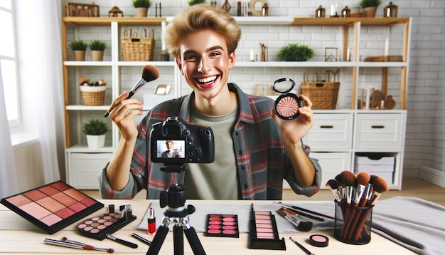 Beauty Influencer Creating Makeup Tutorial Video