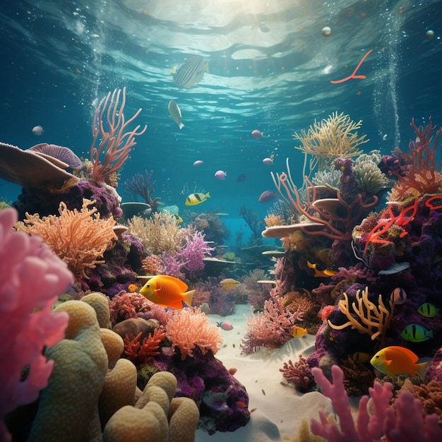 The beauty of life underwater in a coral reef scene