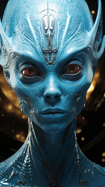 an beauty light blue alien head with pale blue eyes