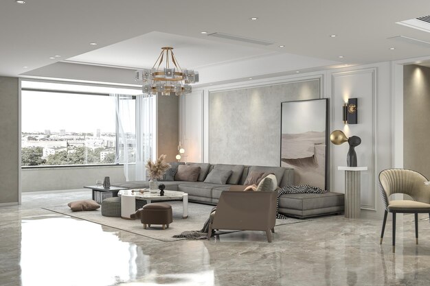 The Beauty of the Loft Industrial Style Living Room Interior Design with 3D Render