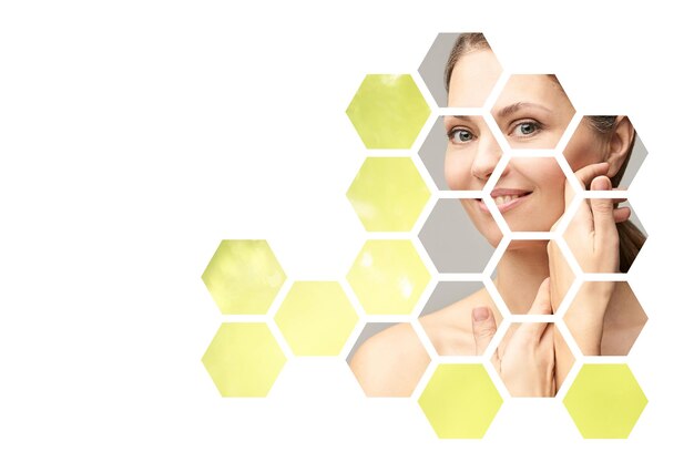 Beauty medical women face Anti wrinkles concept honeycomb Health girl therapy Human renewal portrait