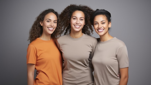 Beauty Multi Ethnic Group of Womans with diffrent types of skin together against grey background Created with Generative AI technology