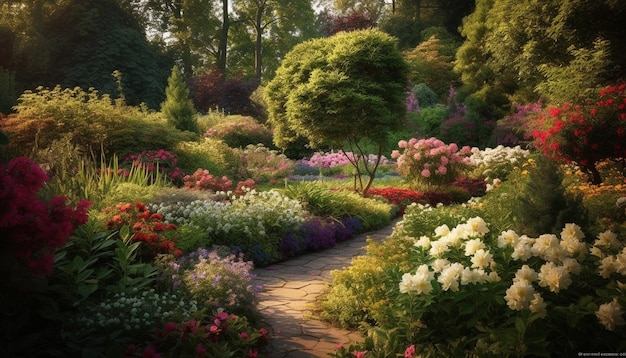 Photo the beauty of nature blossoms in a formal garden generated by artificial intelligence